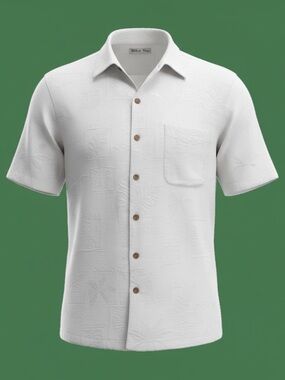 Batik Bay Mens XXL 100% Washable Silk Beige Short Sleeve Button Up Shirt Men’s